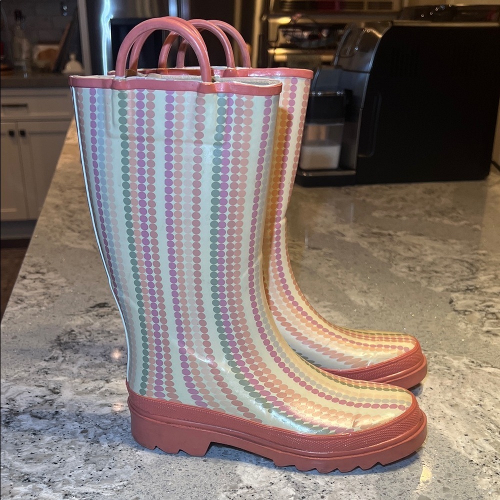 Ann Taylor Loft Multi-Color Polka Dot Stripe Rain Boots - Size 5 EUC